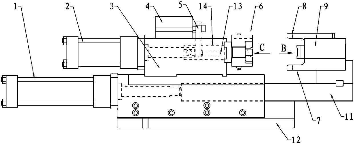 A cutting and ejecting device for cutting off the glass guide rail of an automobile door