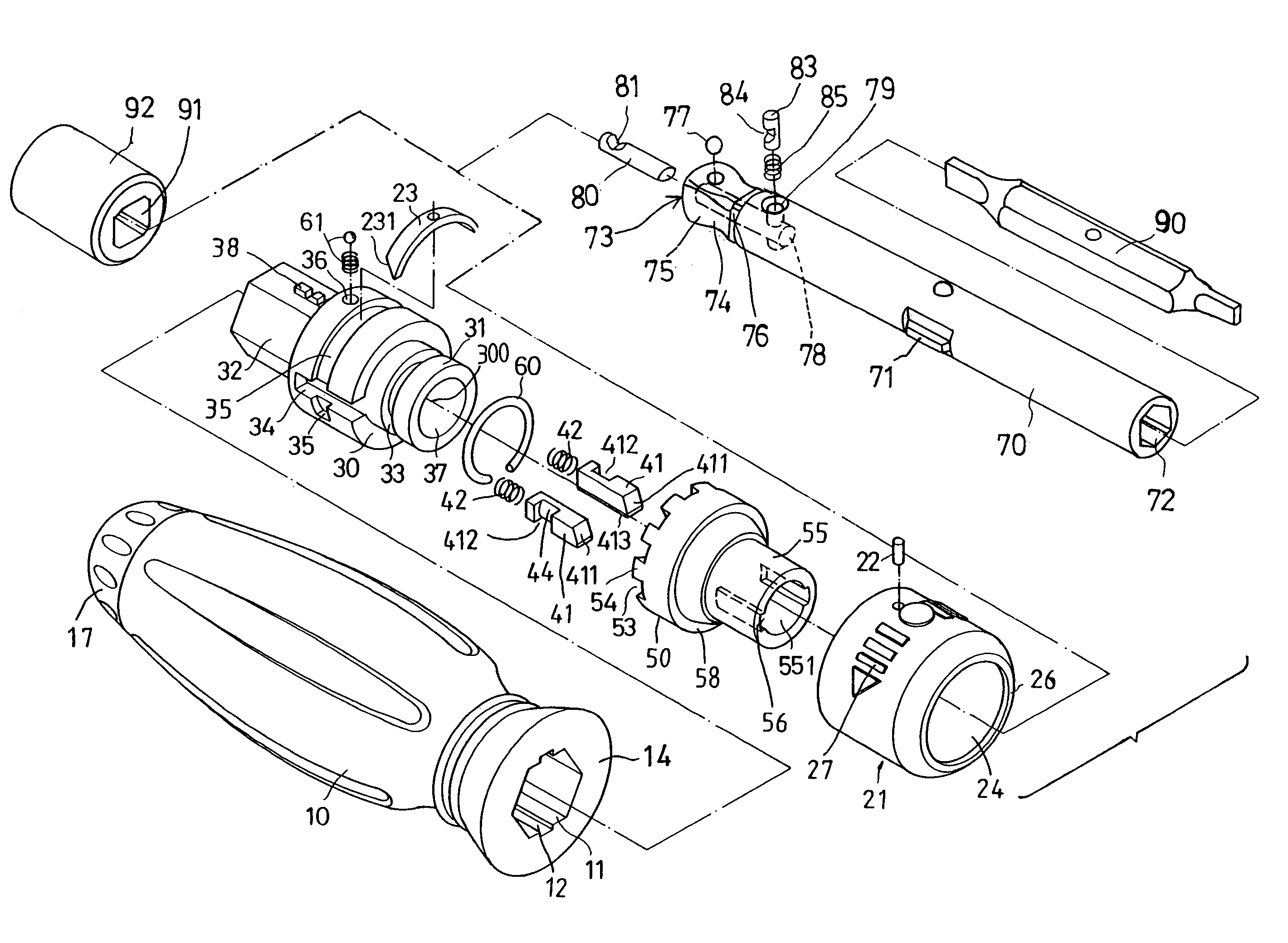 Ratchet tool having improved driving shank