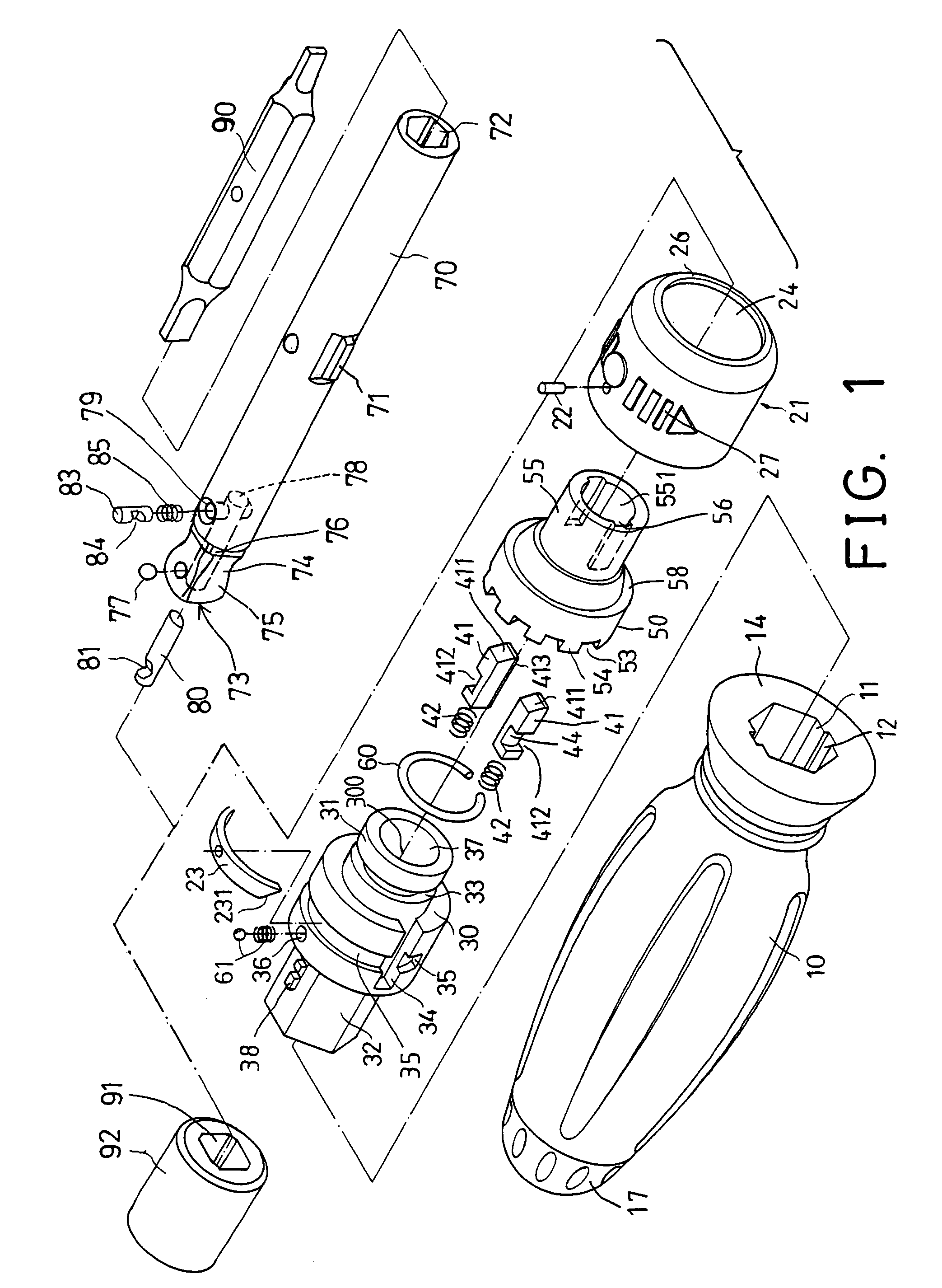 Ratchet tool having improved driving shank