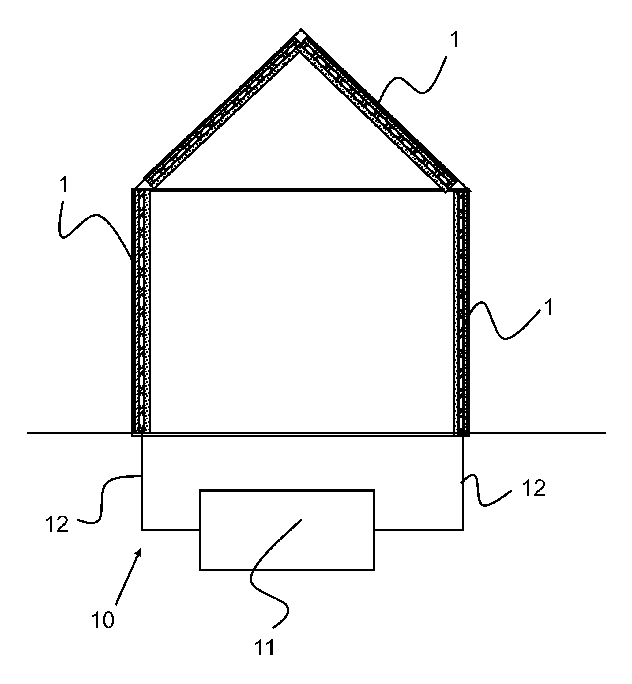 Building wall with fluid ducts as energy barriers