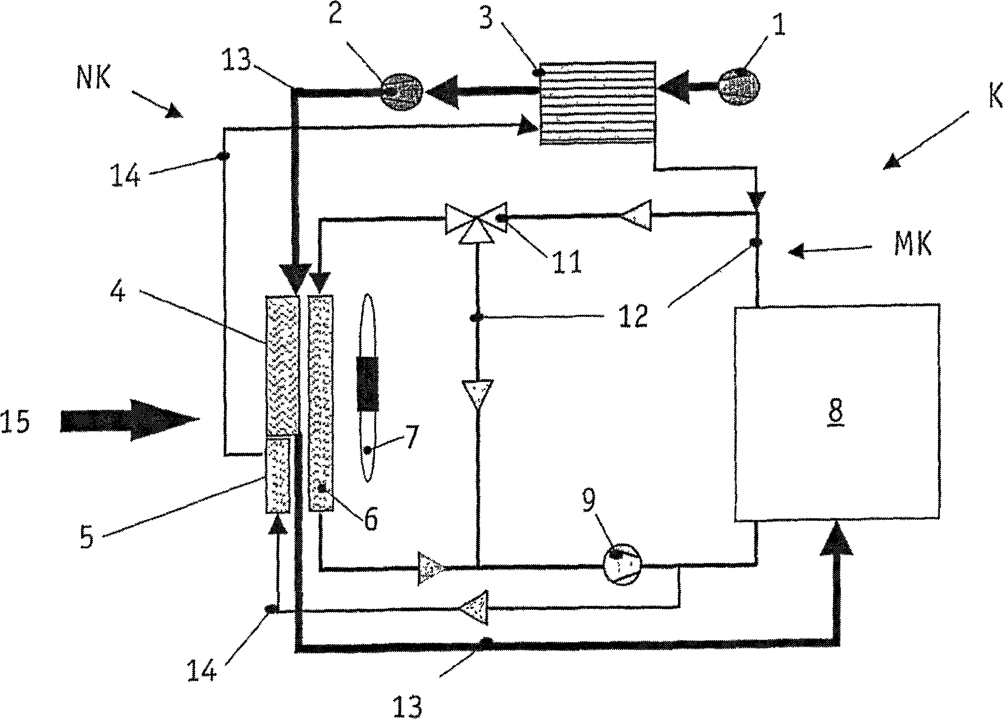 Circuit arrangement for cooling charge air and method for operating a circuit arrangement of this type