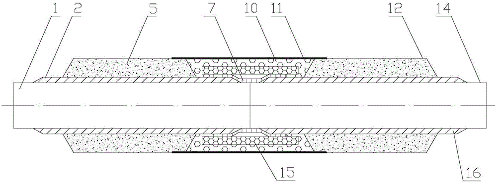 Composite mouth-repairing structure for counterweight layer of large-caliber submarine pipeline