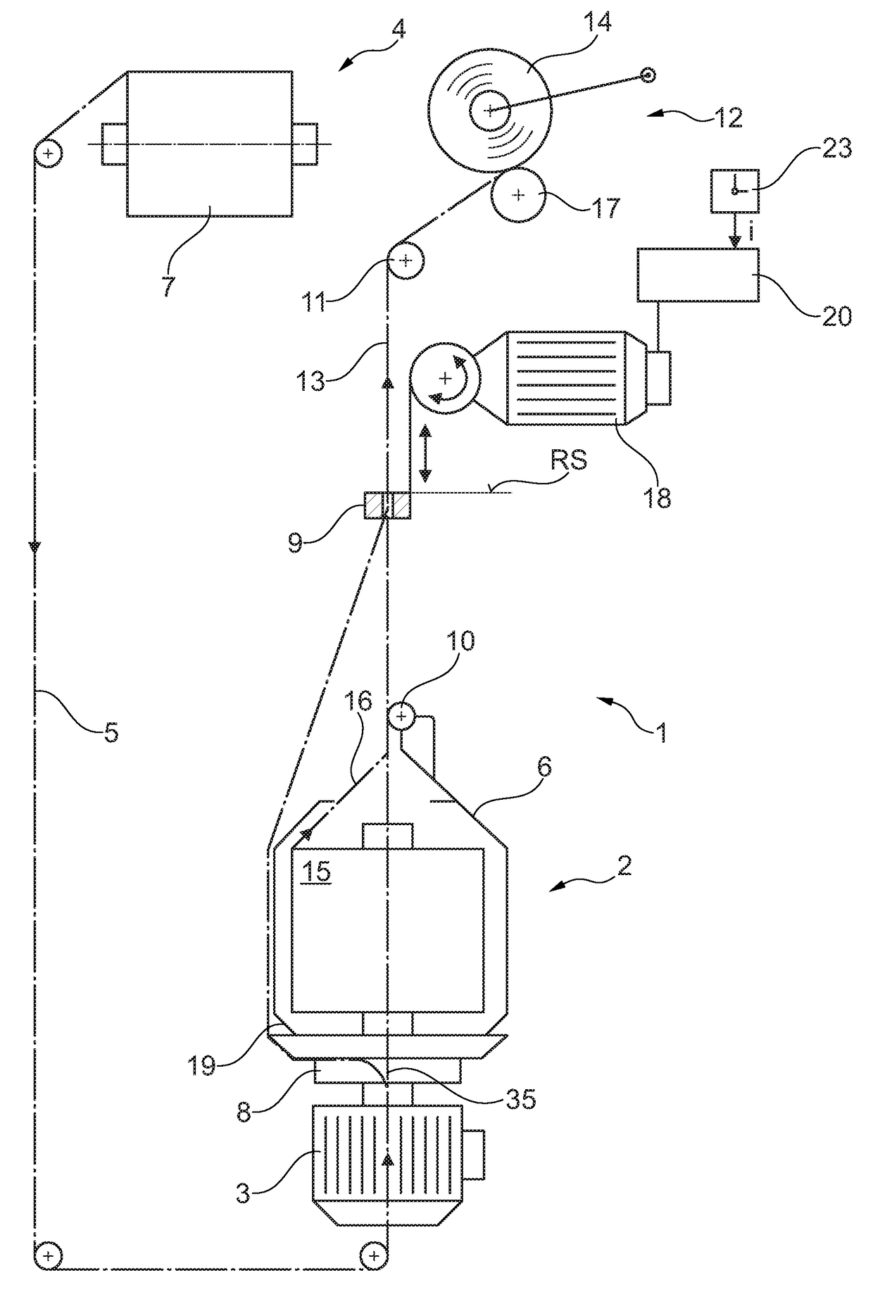 Workstation of a two-for-one twisting or cabling machine