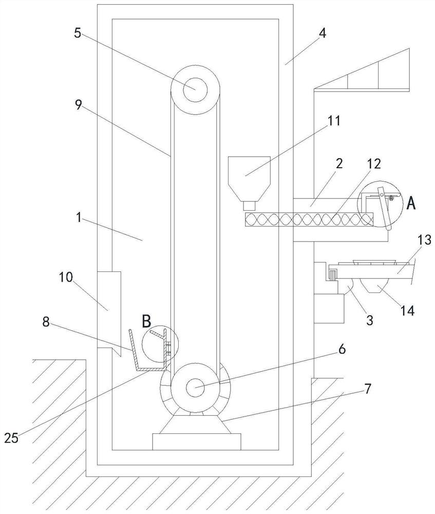 Feeding device of crown block of bucket elevator