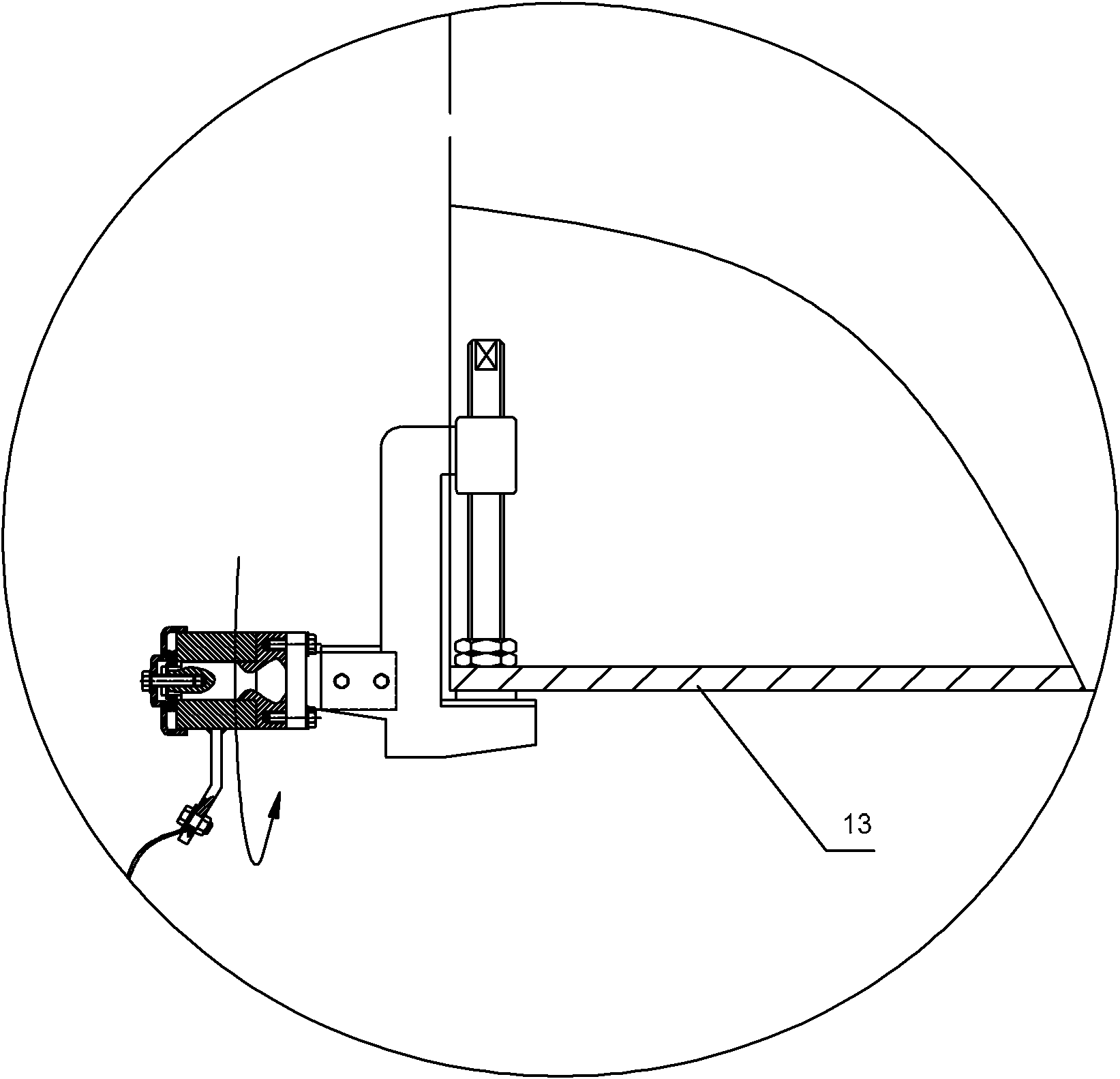 Rotating device for welding grounding wire by fixed connection with barrel body