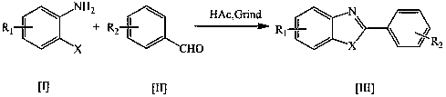 Method used for rapid preparation of benzo-heterocycle compound with physical grinding under solvent-free room temperature conditions