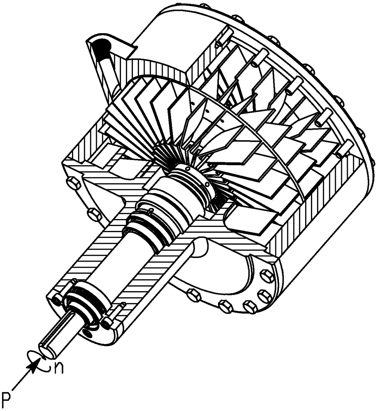 A hydraulic retarder with axial liquid inlet and tangential liquid discharge