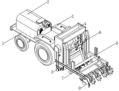 Four-wheel intelligent electric all-in-one machine for fertilization, seeding, film mulching and pesticide spraying