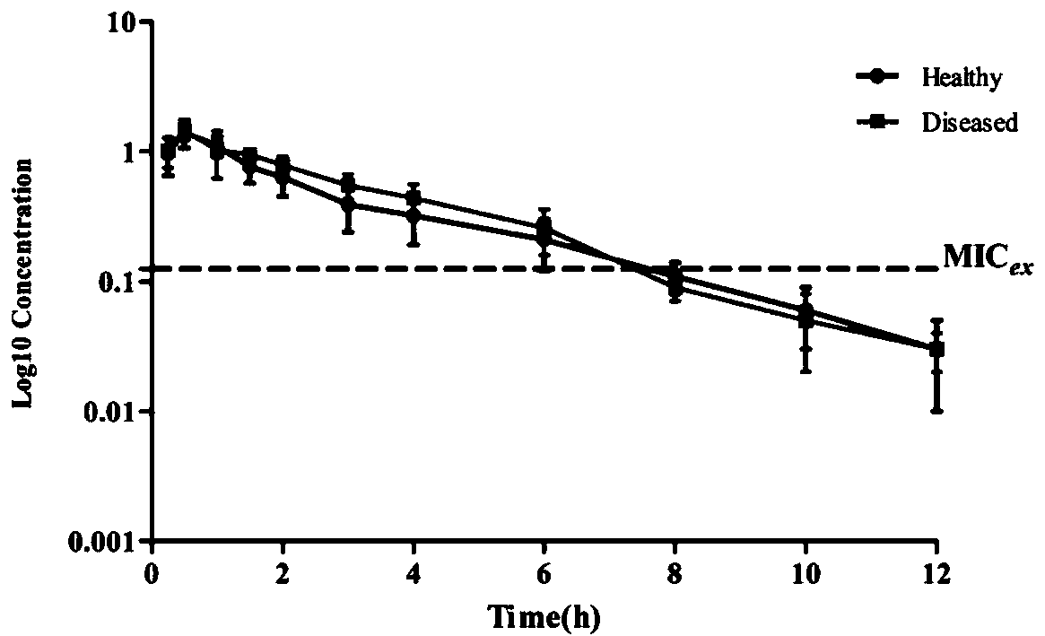 Method for constructing pharmacokinetic-pharmacodynamic (PK/PD) synchronization model of cefquinome and application thereof