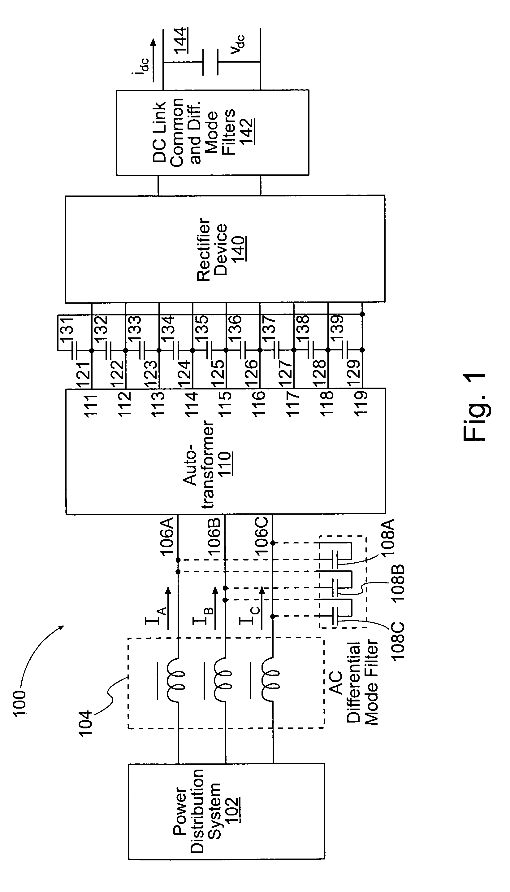 Electromagnetic interference filter for an autotransformer