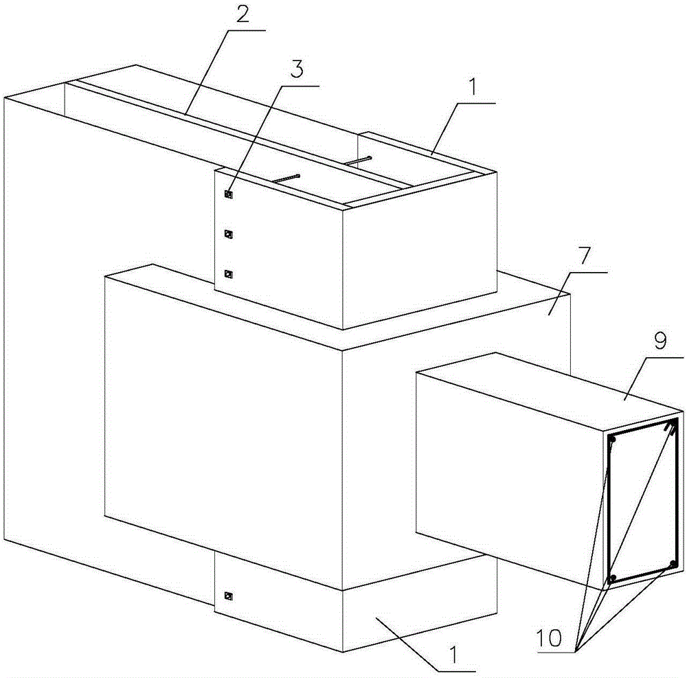 Internal steel plate-concrete composite shear wall with end part externally-wrapping structures, and cross beam structure