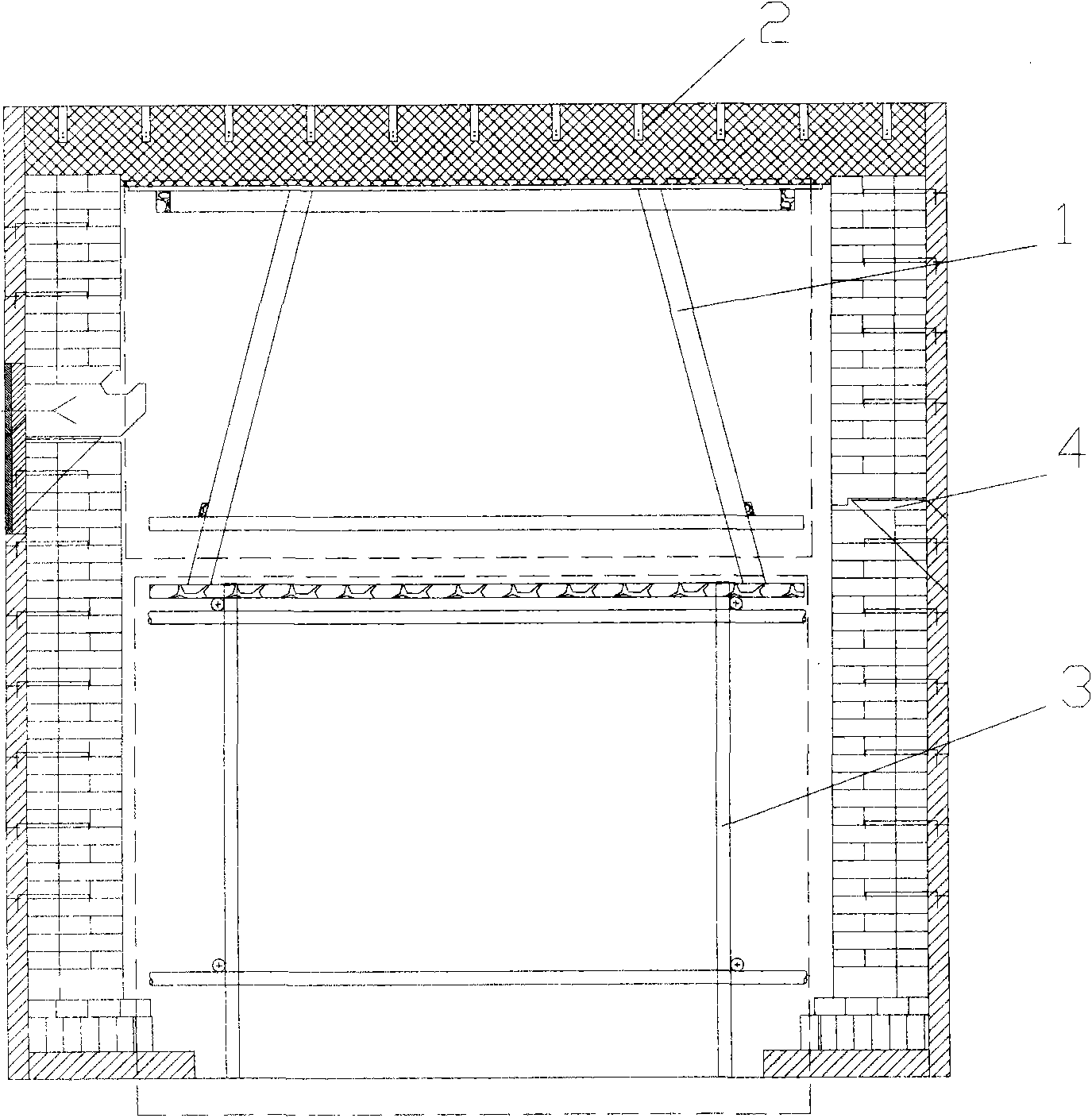 Annealing furnace top superimposed-type fiber blanket paving method