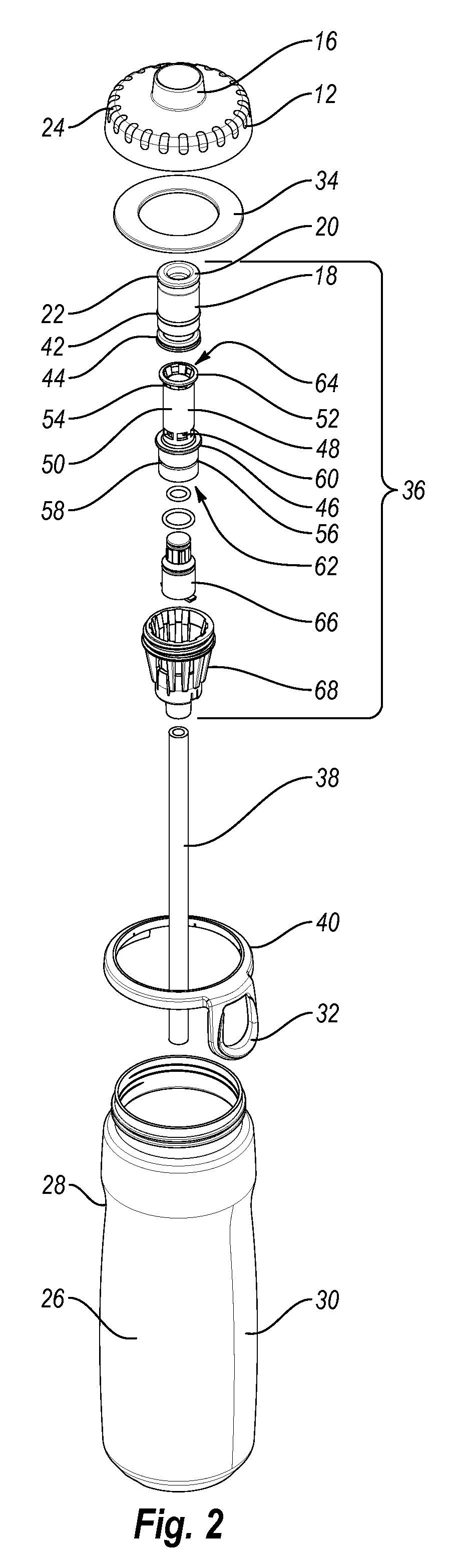 Liquid dispensing container with multi-position valve and straw