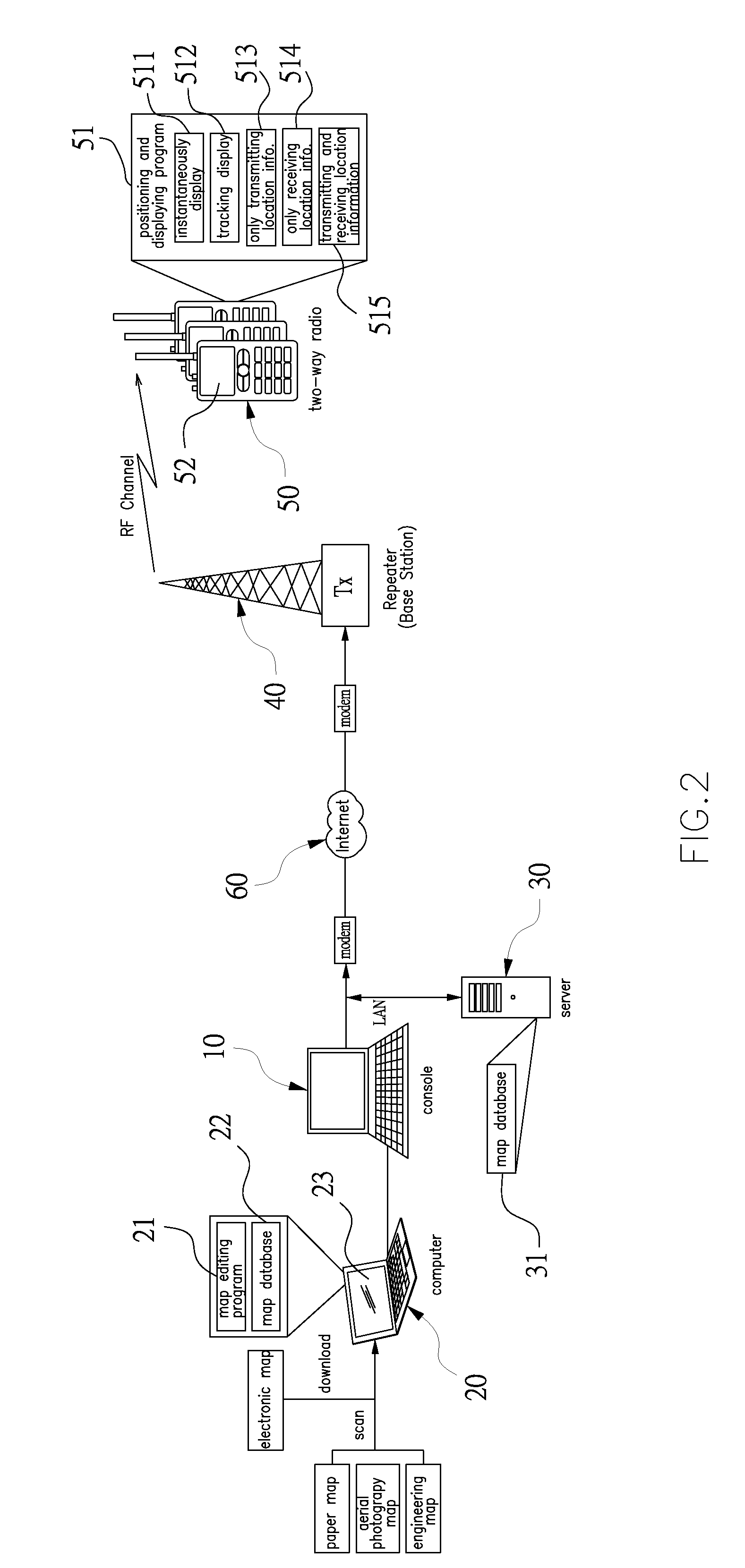 Method for making an electronic map for use in a GPS radio communication device by utilizing a paper map under a condition of no GPS electronic map provided