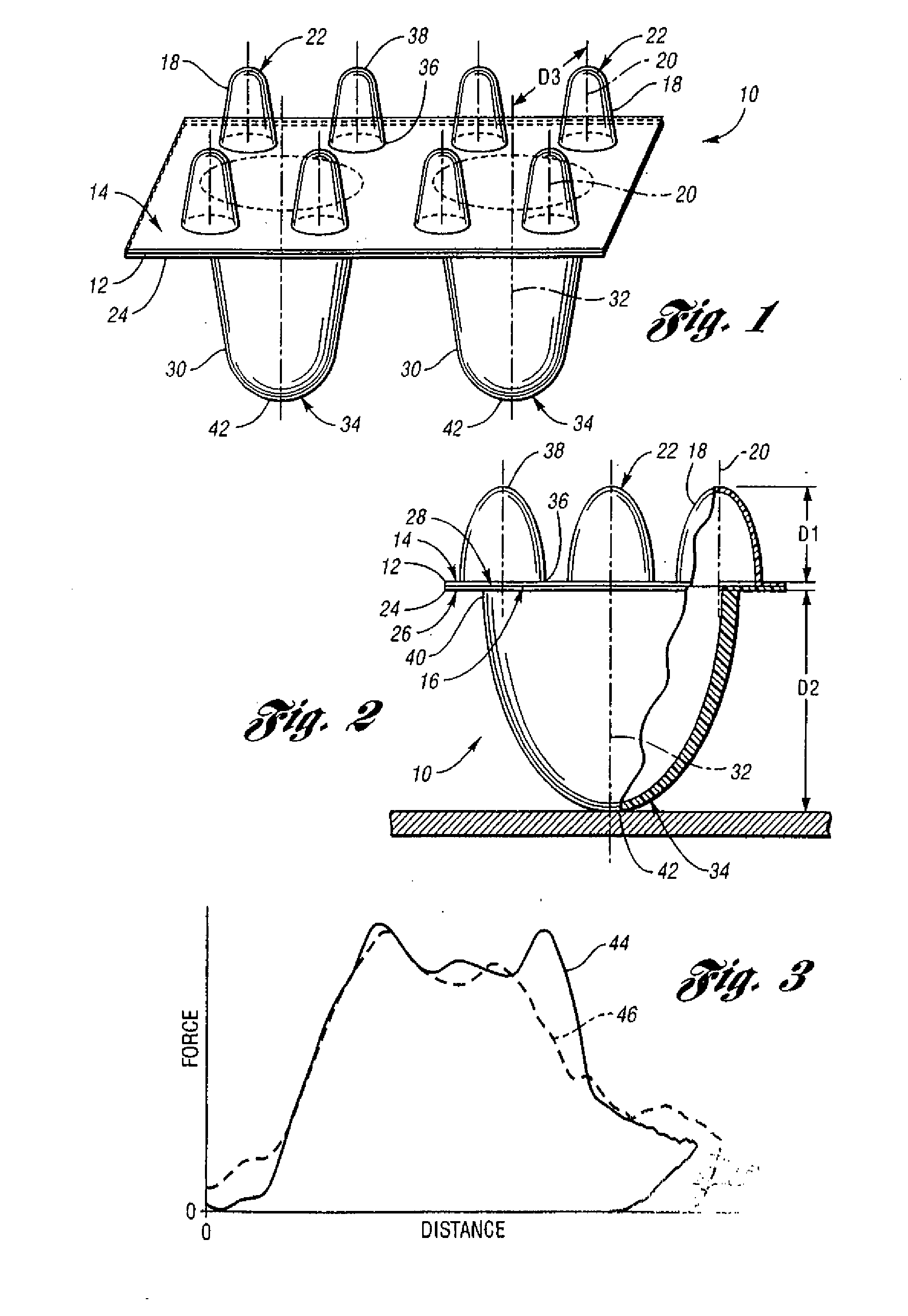 Energy-absorbing padding with staged elements