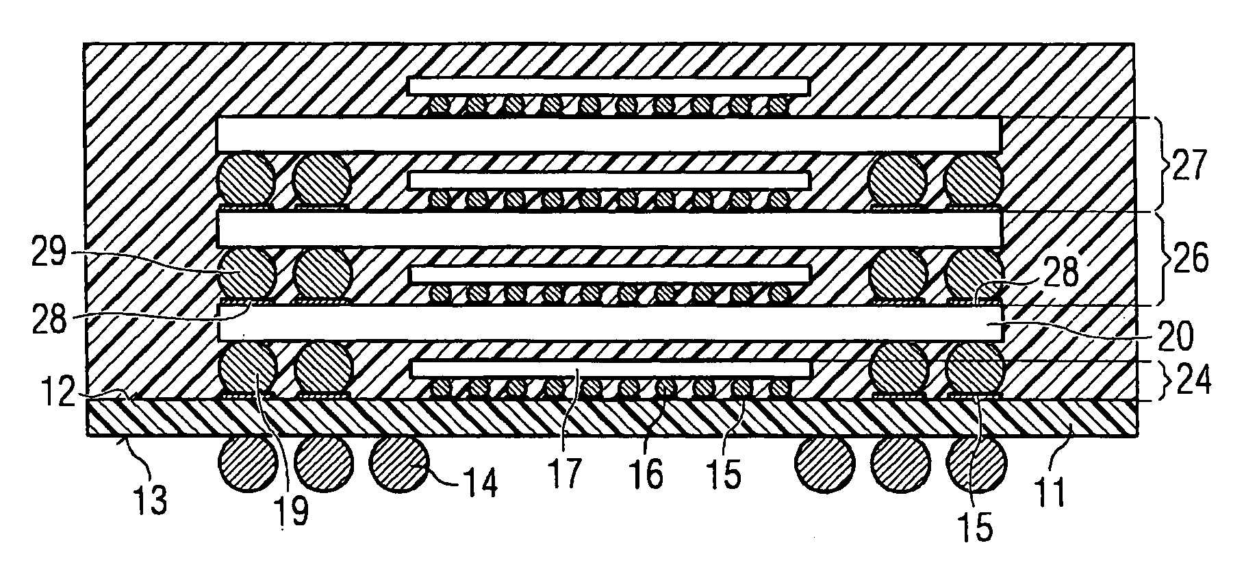 Integrated device having a plurality of chip arrangements and method for producing the same