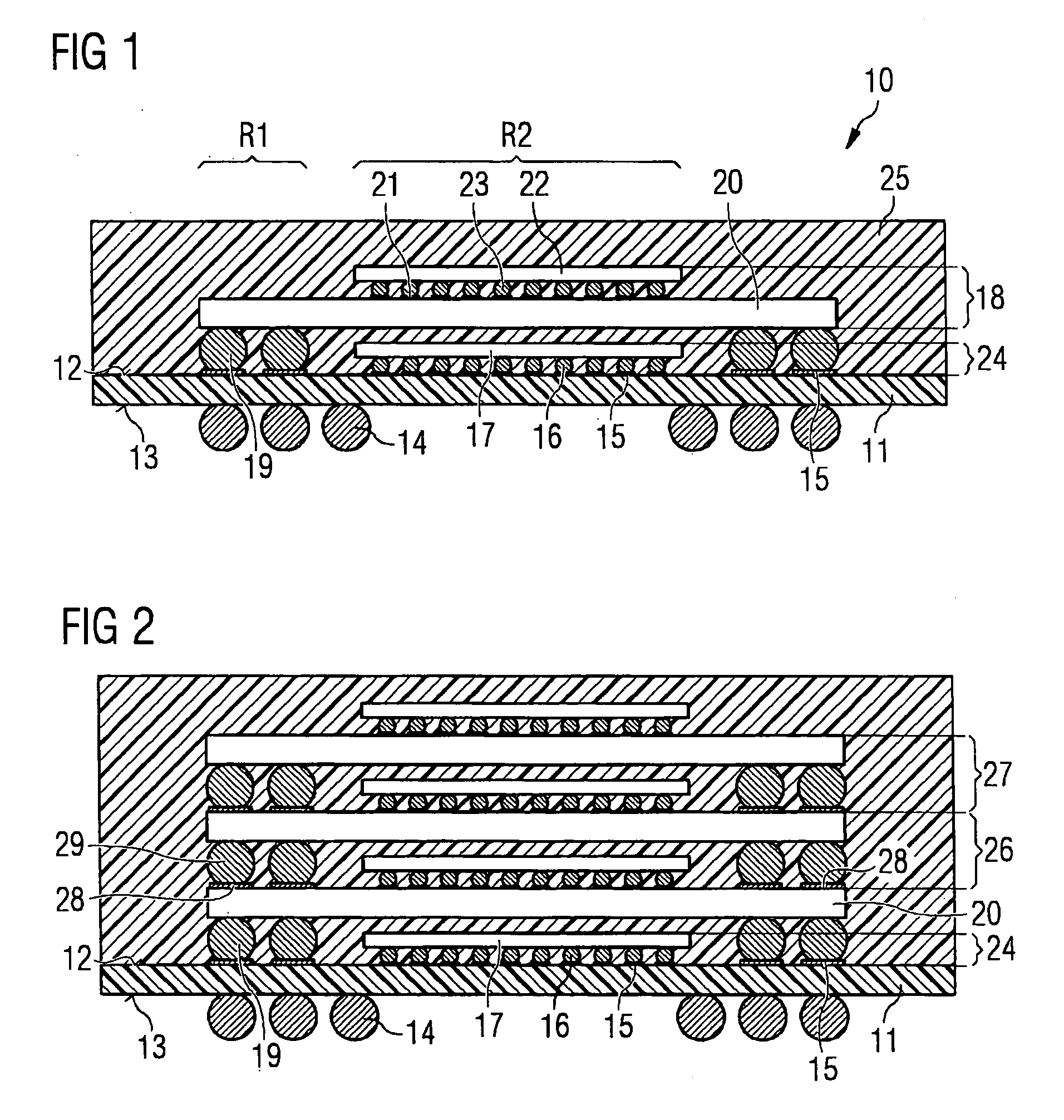 Integrated device having a plurality of chip arrangements and method for producing the same