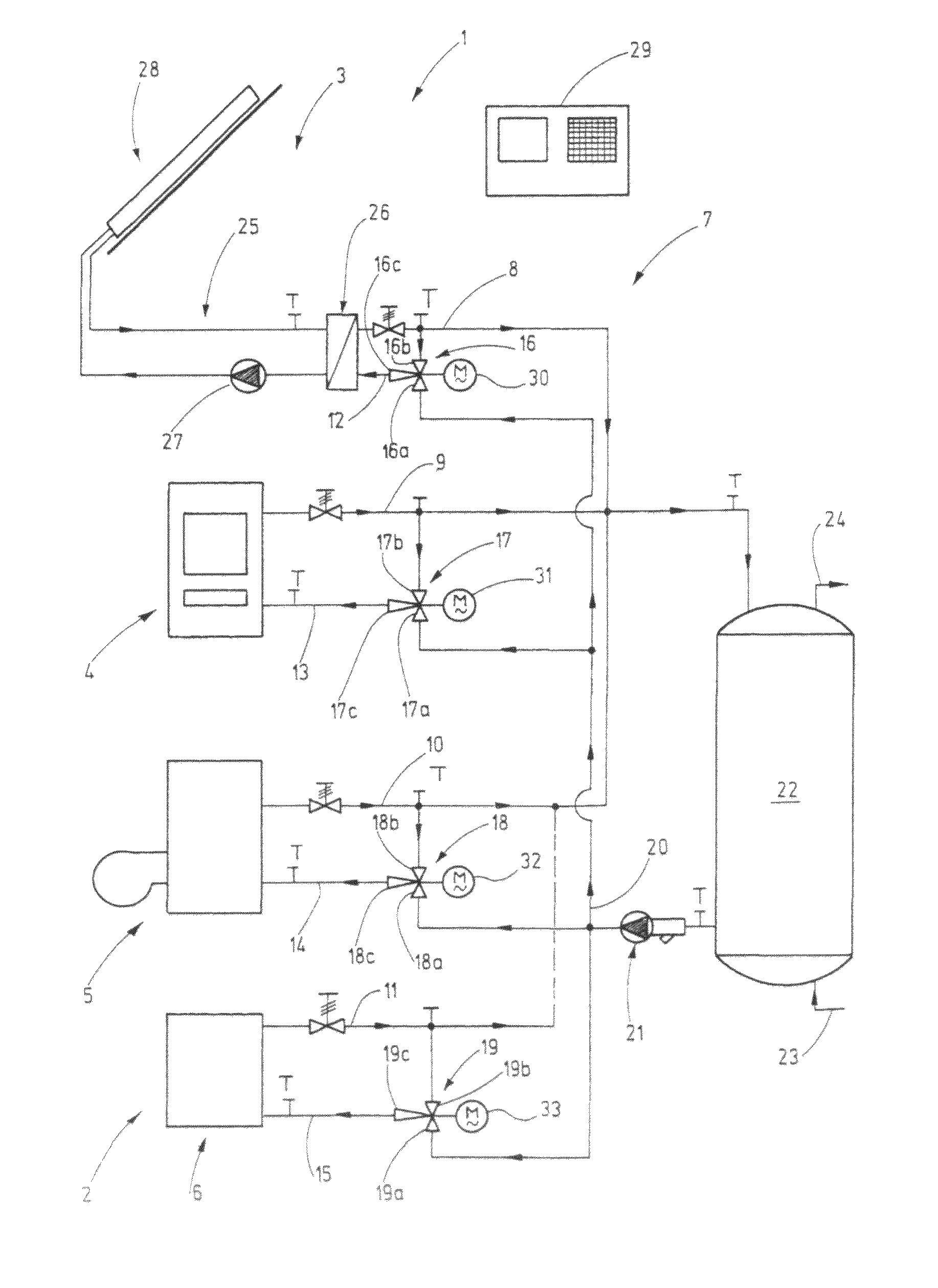 Heat generator group with jet pump flow circuit control