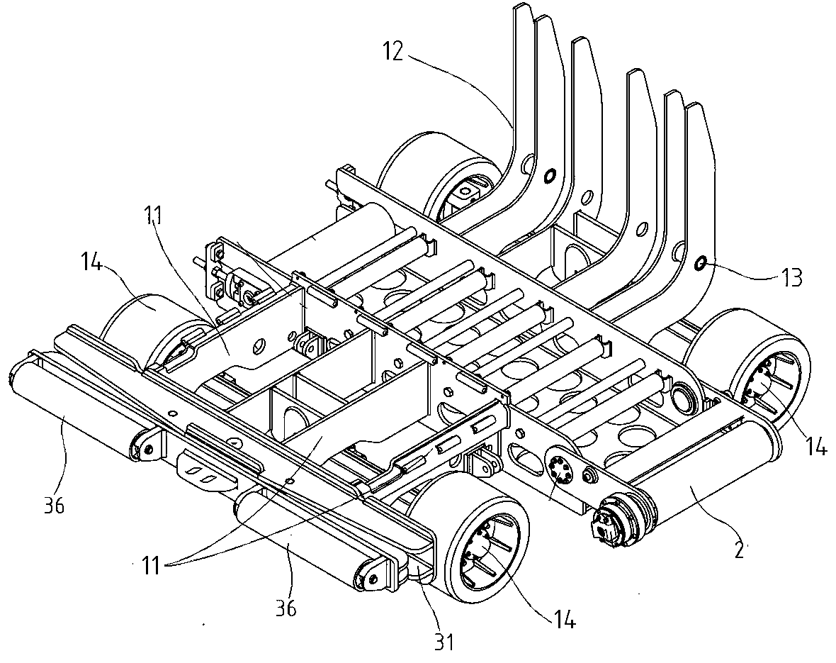 Pushing rolling mechanism and walking-vehicle bottom frame