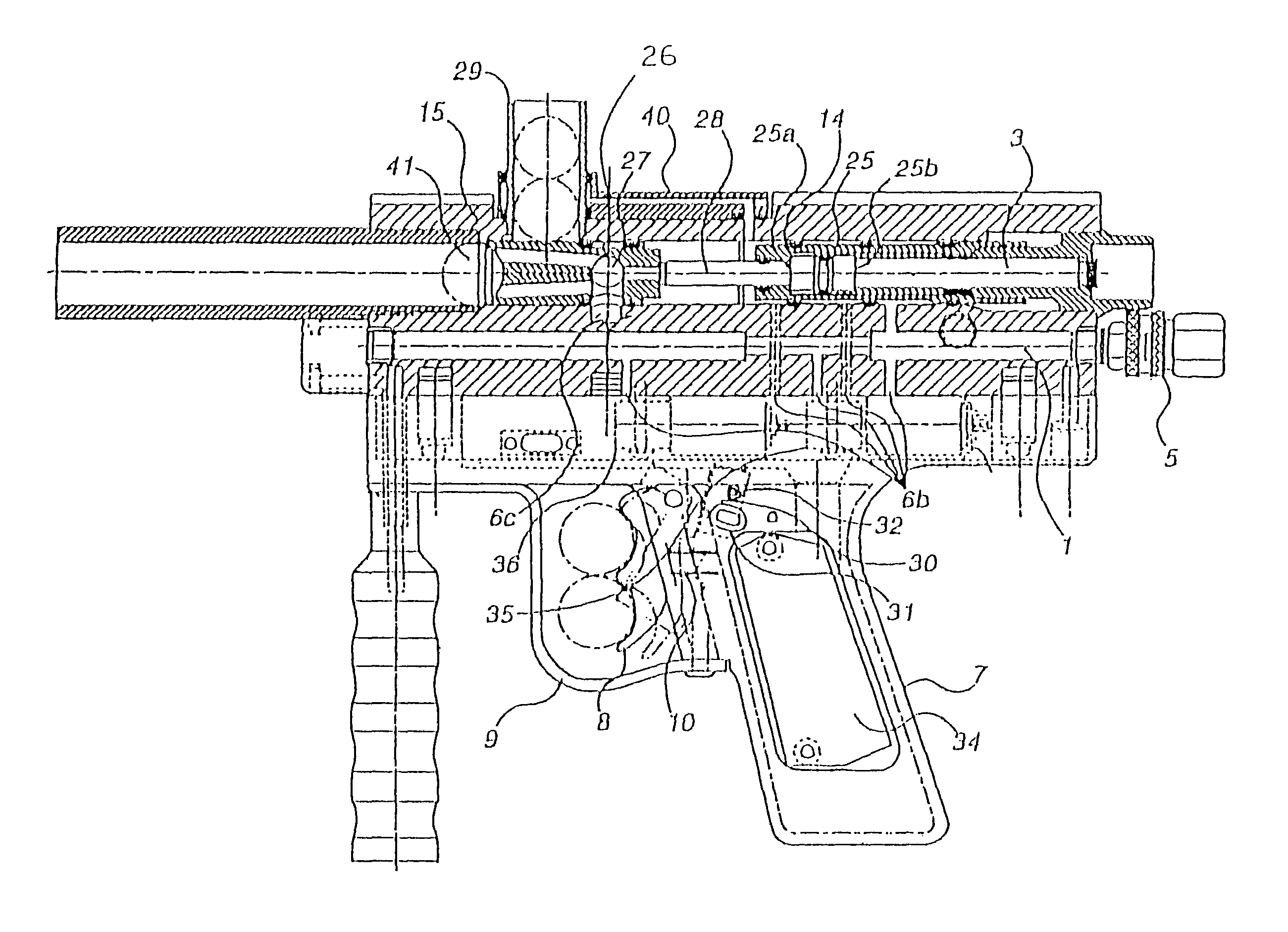 Pneumatically operated projectile launching device