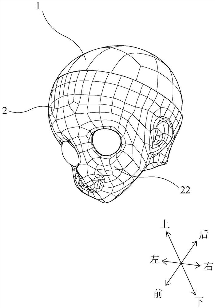 A head structure of a simulated puppet