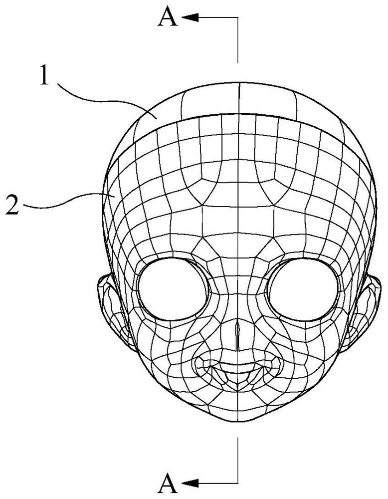 A head structure of a simulated puppet