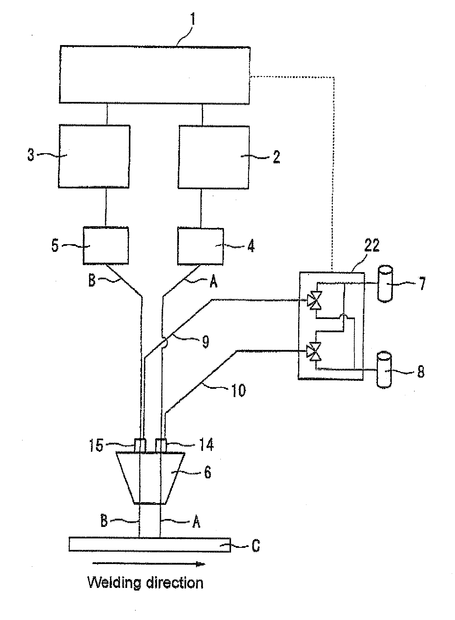 Method for tandem gas metal arc welding, and welding torch and welding apparatus used therefor