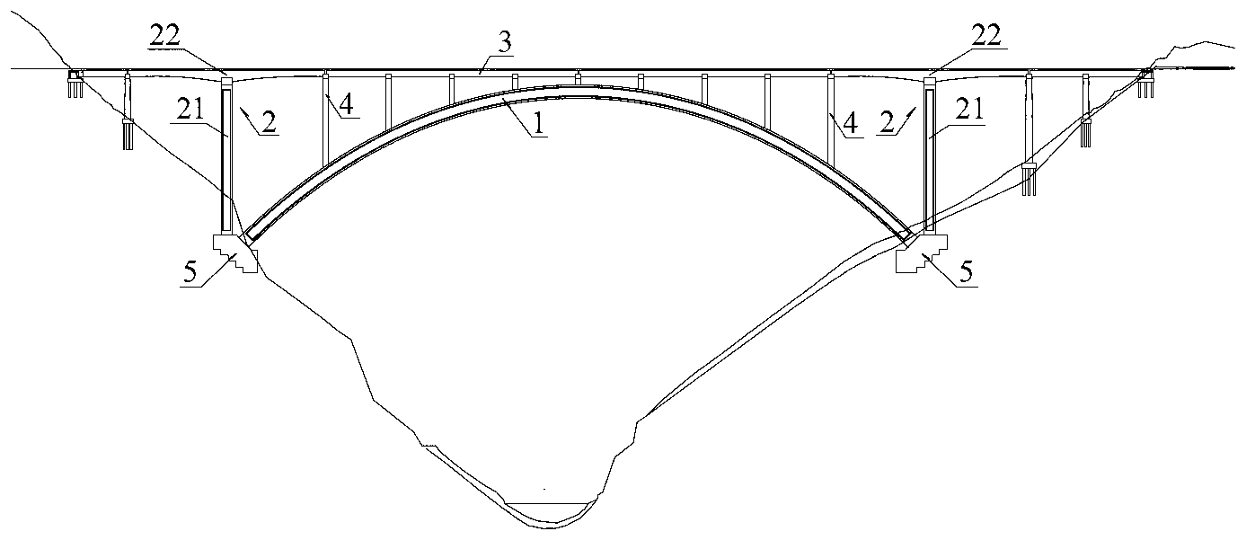 Large-span railway desk type concrete arch bridge structure