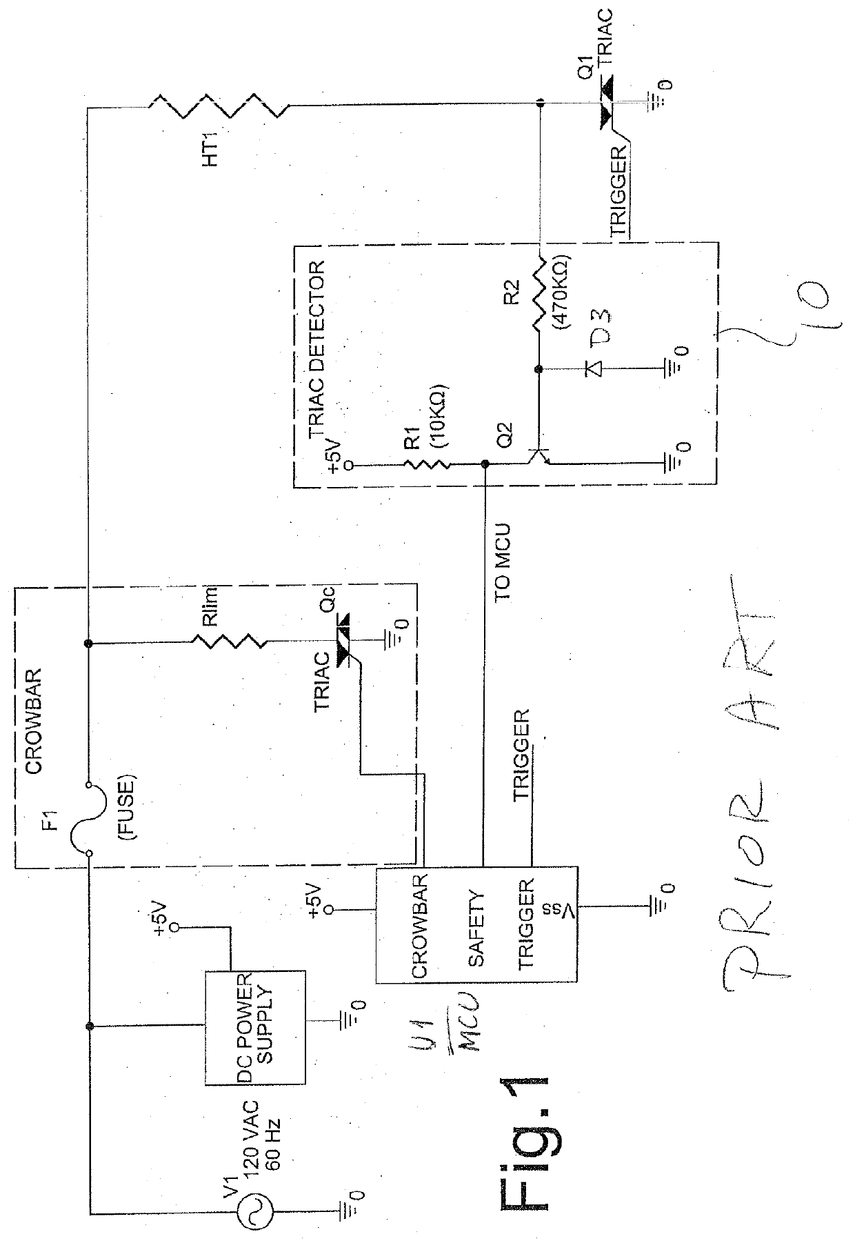 Bi-polar triac short detection and safety circuit