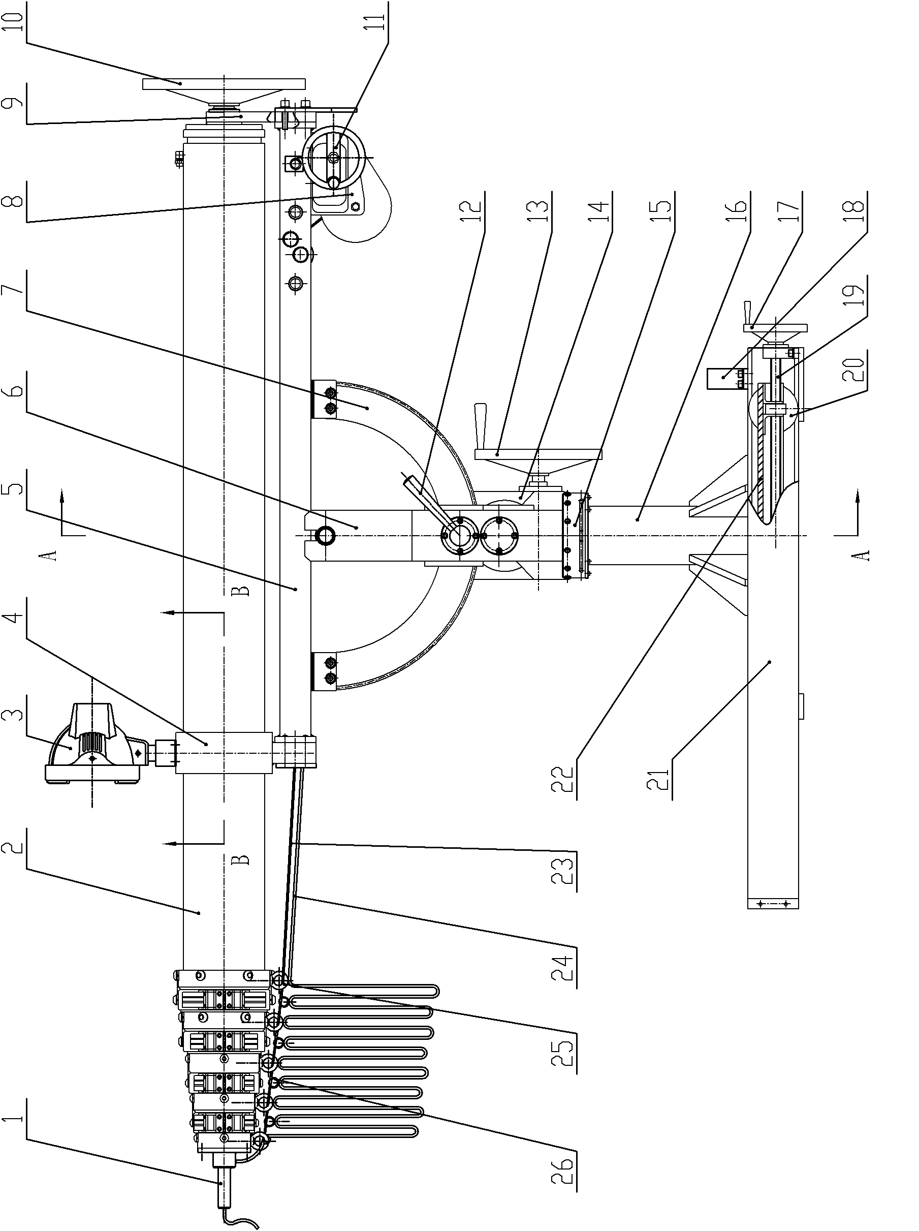 Mechanical arm of palm fruit picking machine