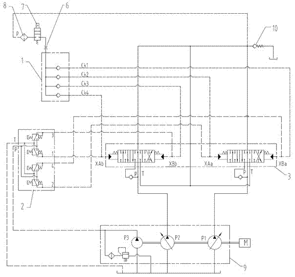 Guide hydraulic control system with oil changing function