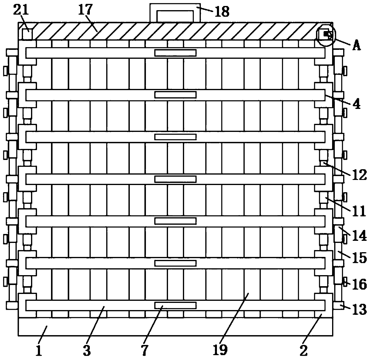 Wear-resisting steel ball tempering container with partition plates