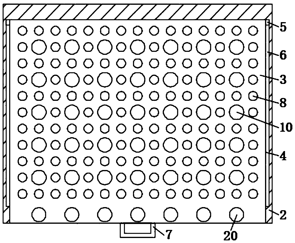 Wear-resisting steel ball tempering container with partition plates