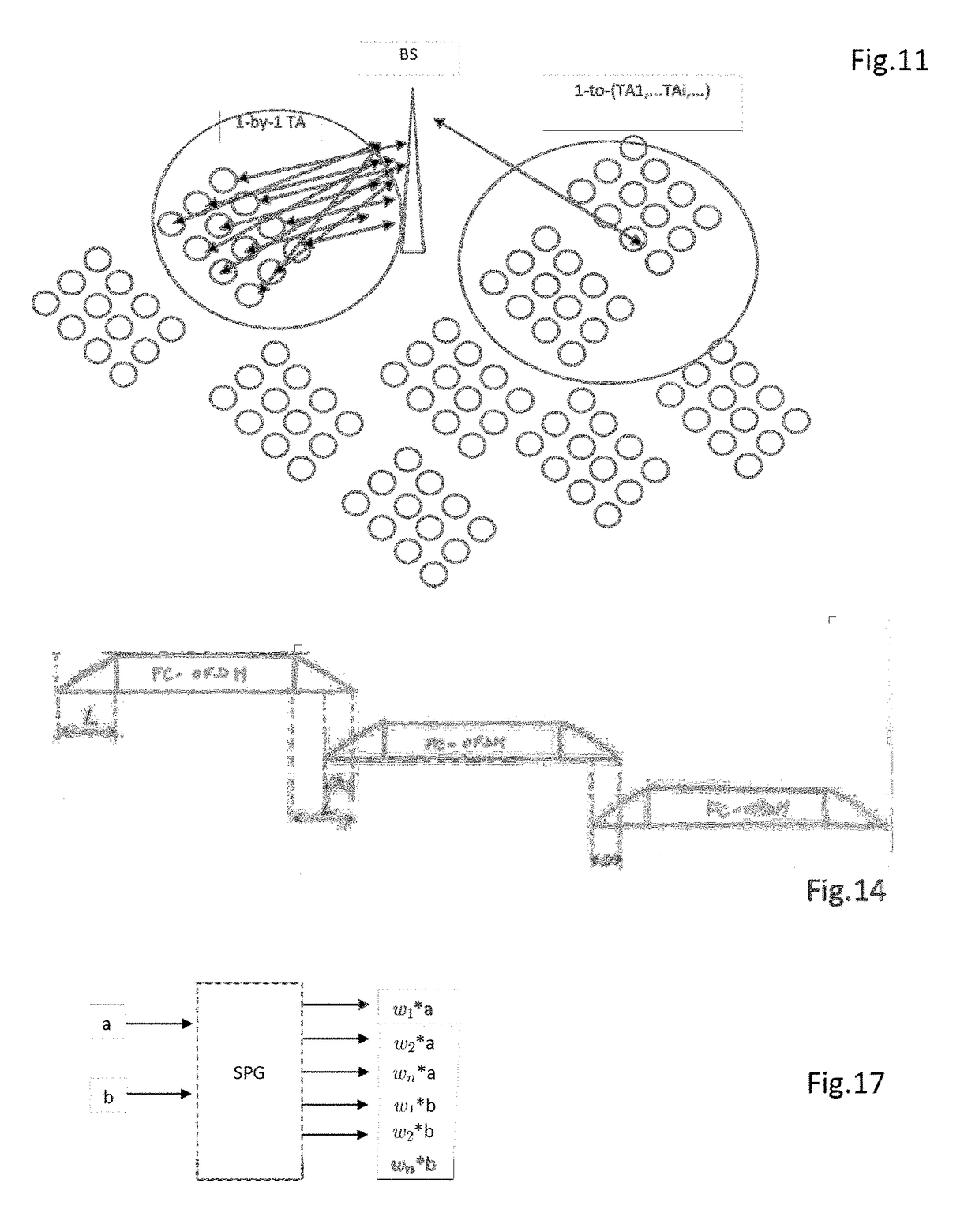 Method and device for multi-service transmission with fc-ofdm modulation and corresponding receiver