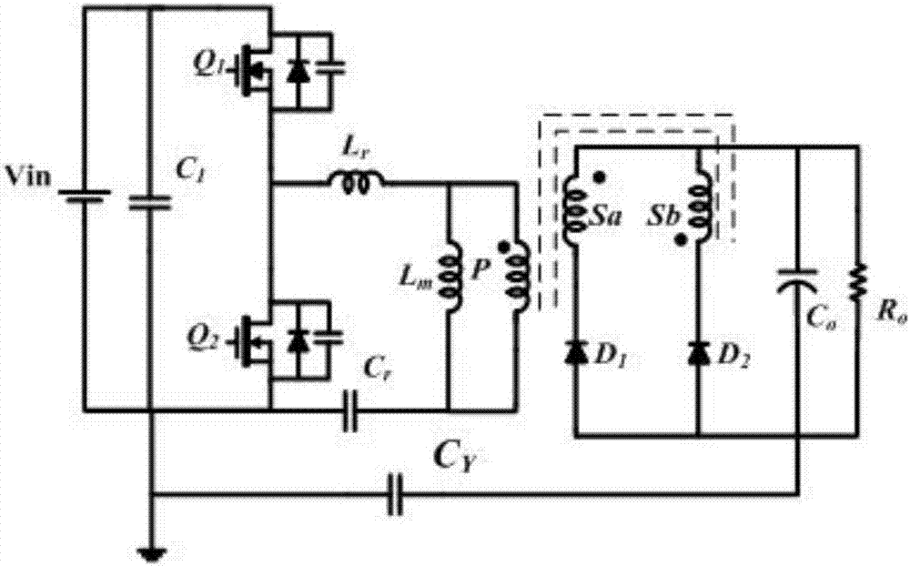 Low-EMI asymmetrical centre tap rectification circuit