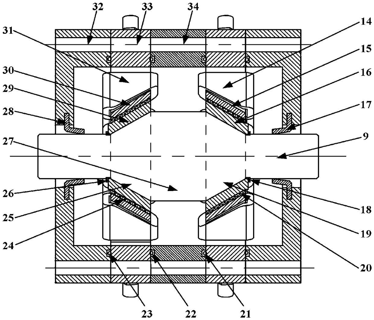 Magnetic gas double-suspension breaking-type cone bearing with porous media