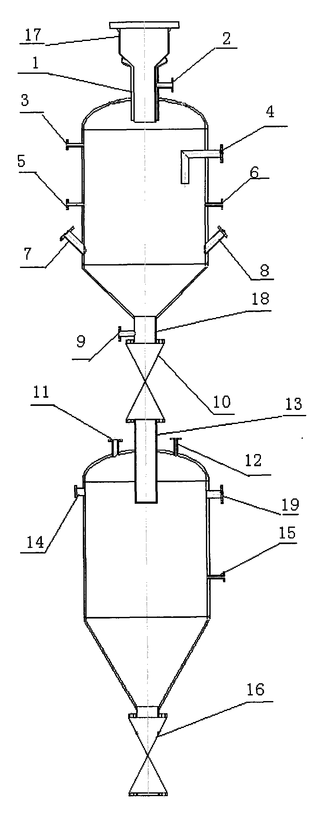 Carbonaceous organic material pressurized-gasification solid wet deslagging device and method