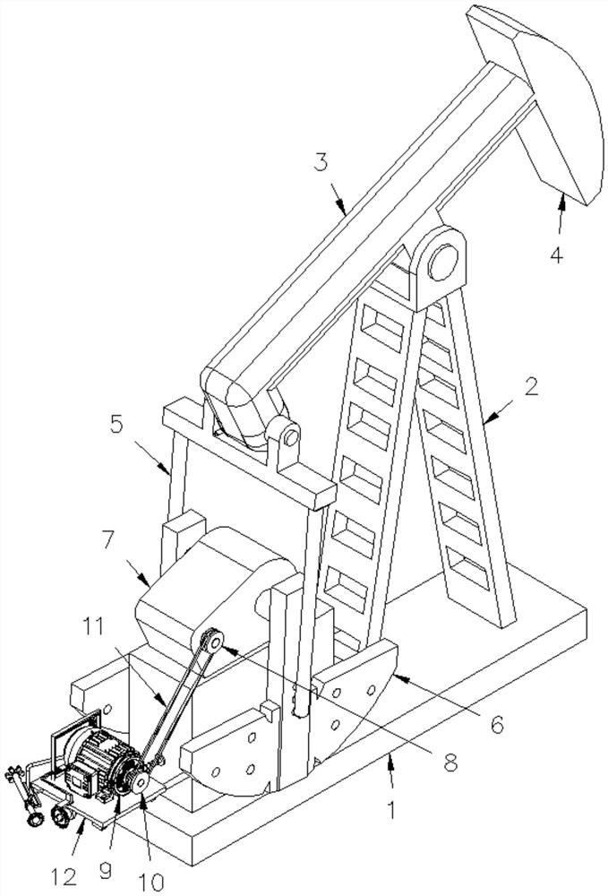 Adjusting type oil pumping unit device provided with stabilizing mechanism and using method of adjusting type oil pumping unit device