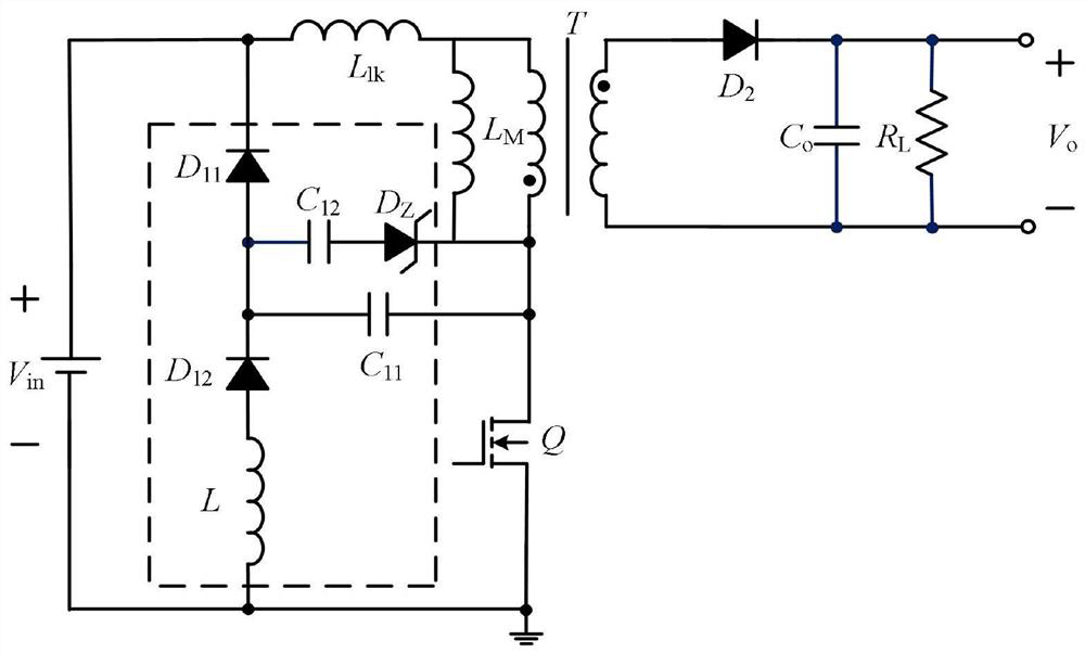 Lossless clamping network of primary side feedback flyback converter and design method