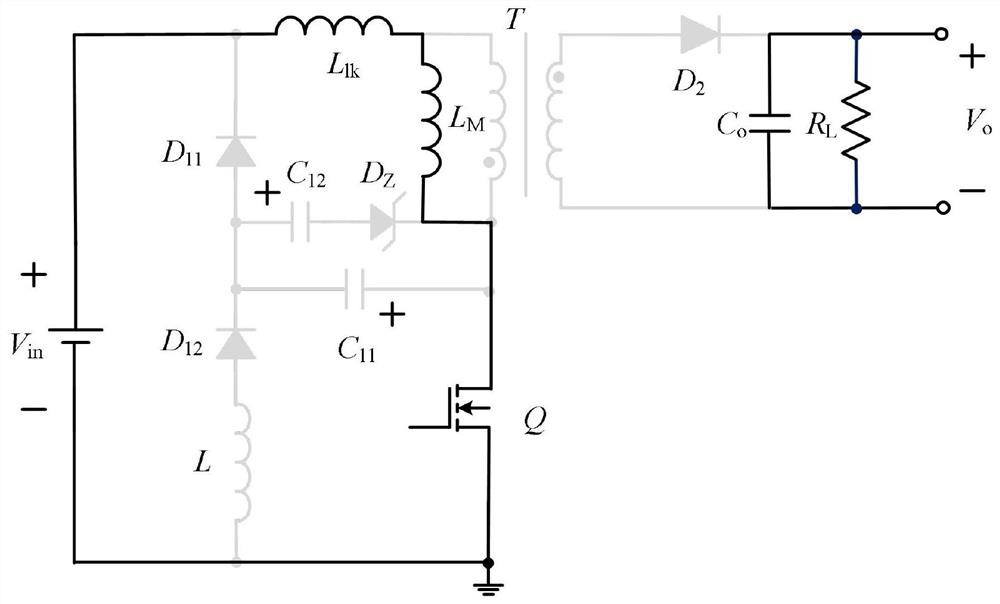 Lossless clamping network of primary side feedback flyback converter and design method