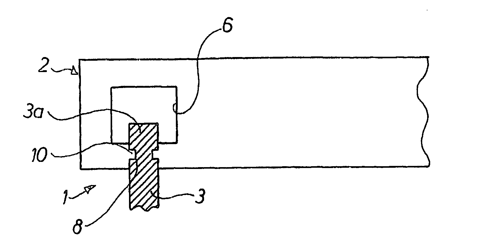 Assembly between a side member and a rear panel of a piece of furniture