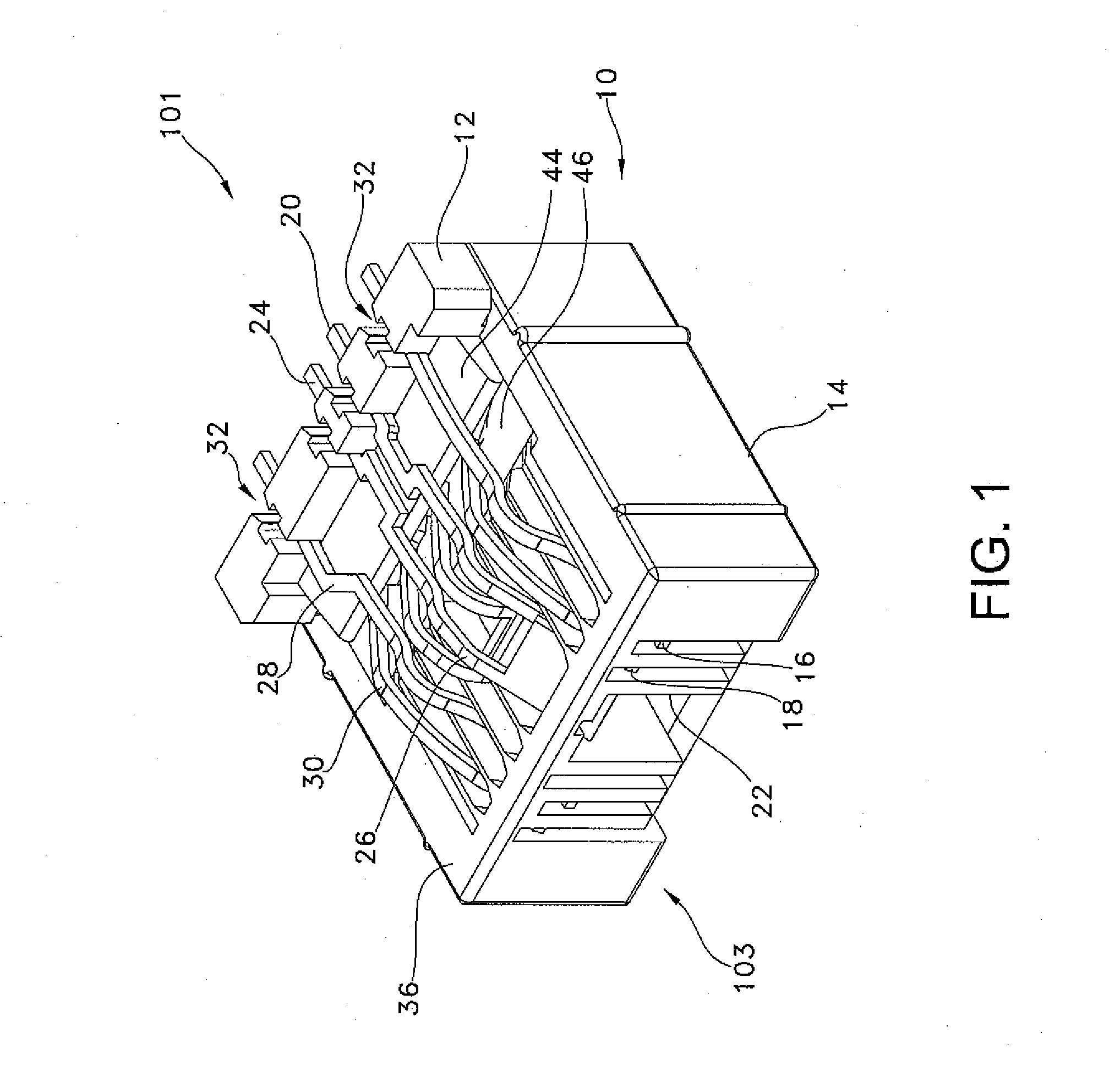 Modular connector exhibiting quad reactance balance functionality