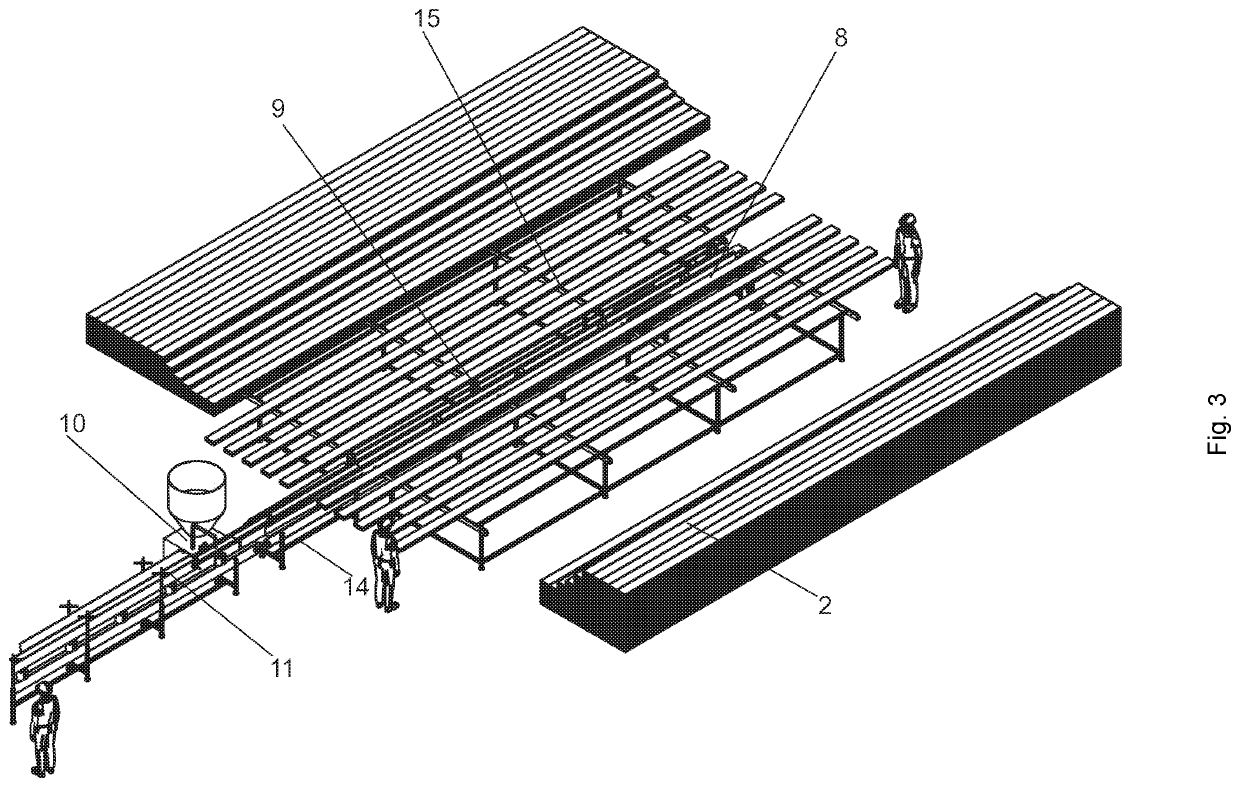 Multi-layer construction element, method for production thereof and process line for production of the multi-layer construction element