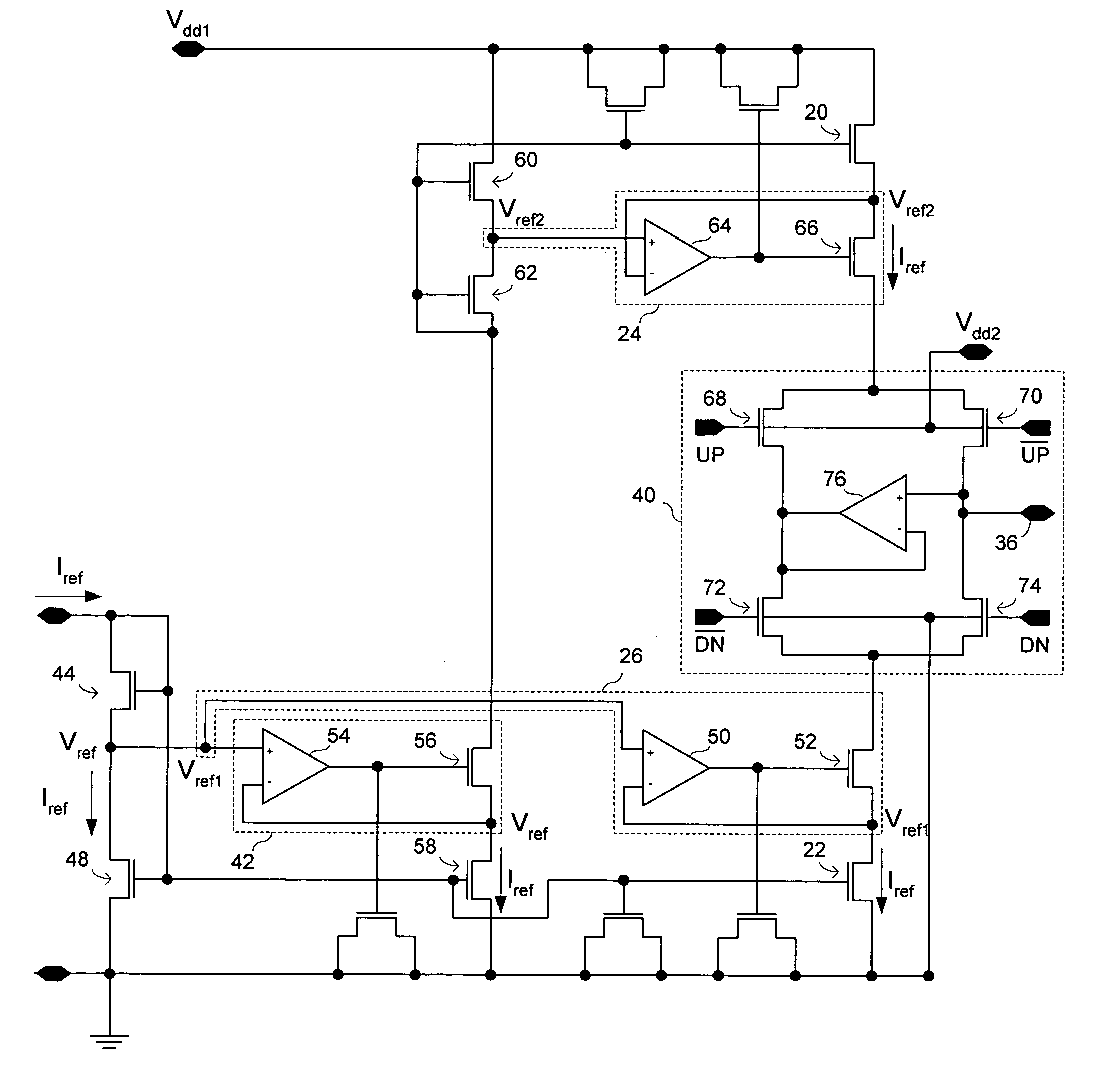 Charge pump circuit using active feedback controlled current sources