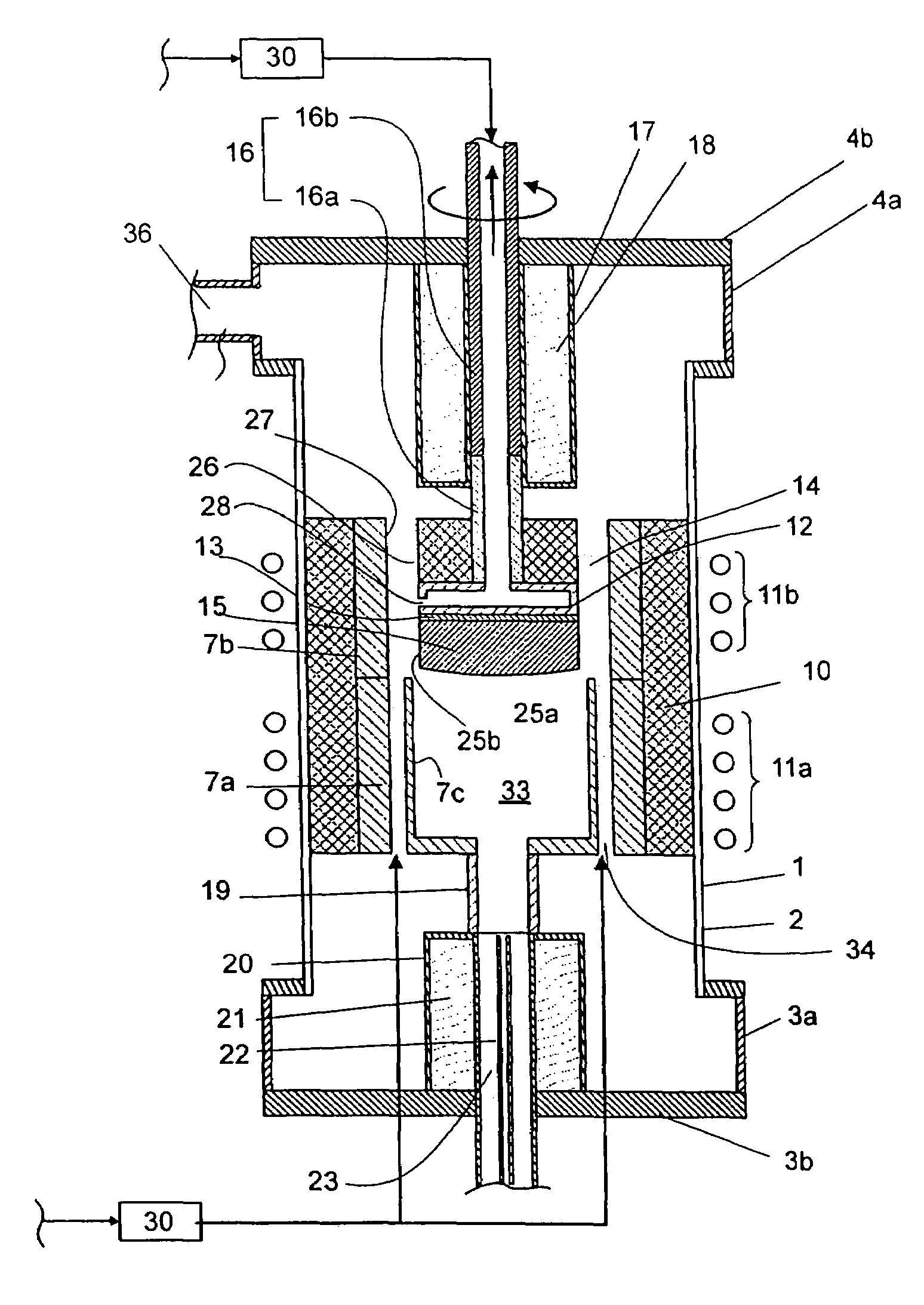 Device and method for producing single crystals by vapor deposition