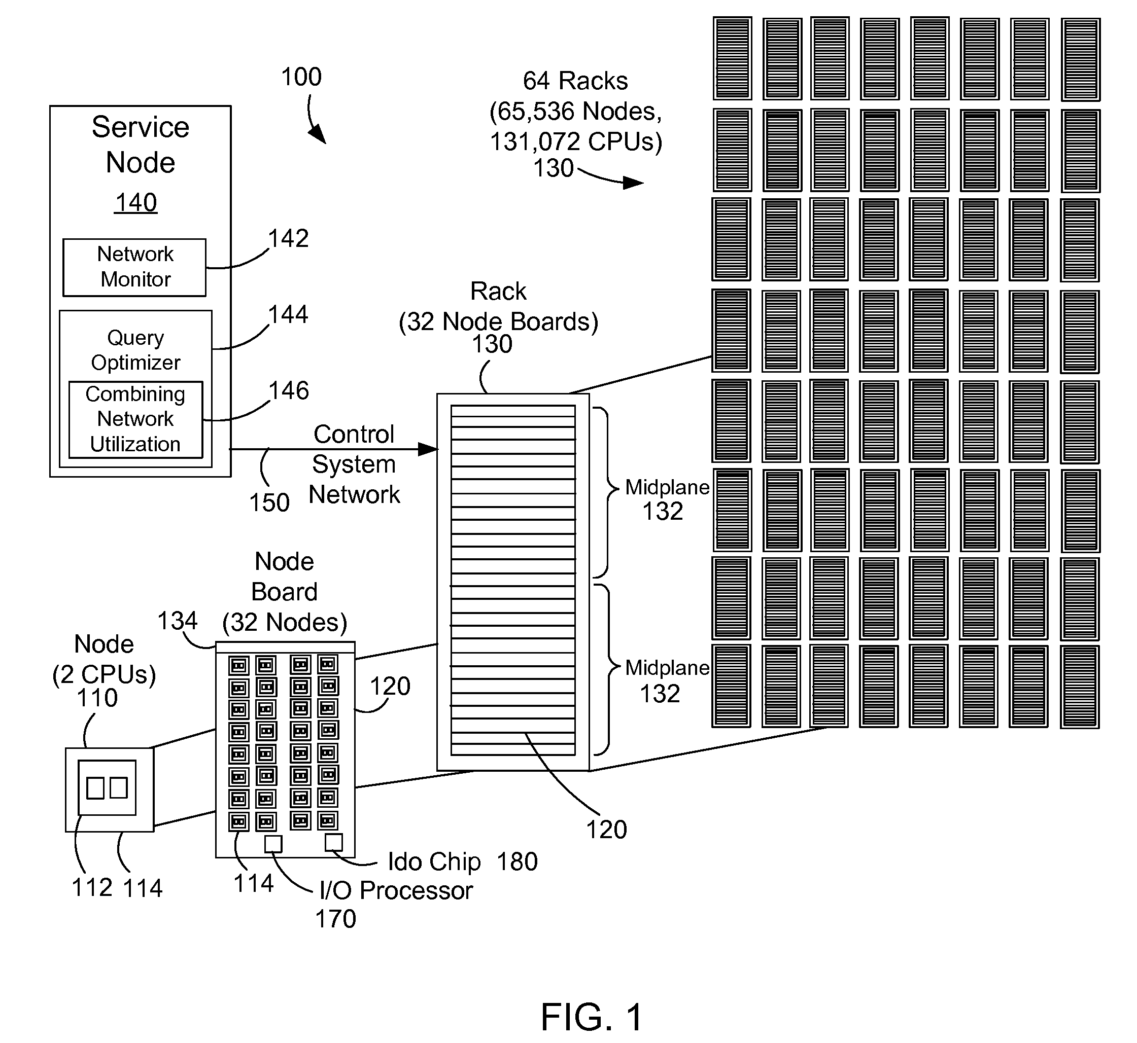 Query Execution and Optimization Utilizing a Combining Network in a Parallel Computer System