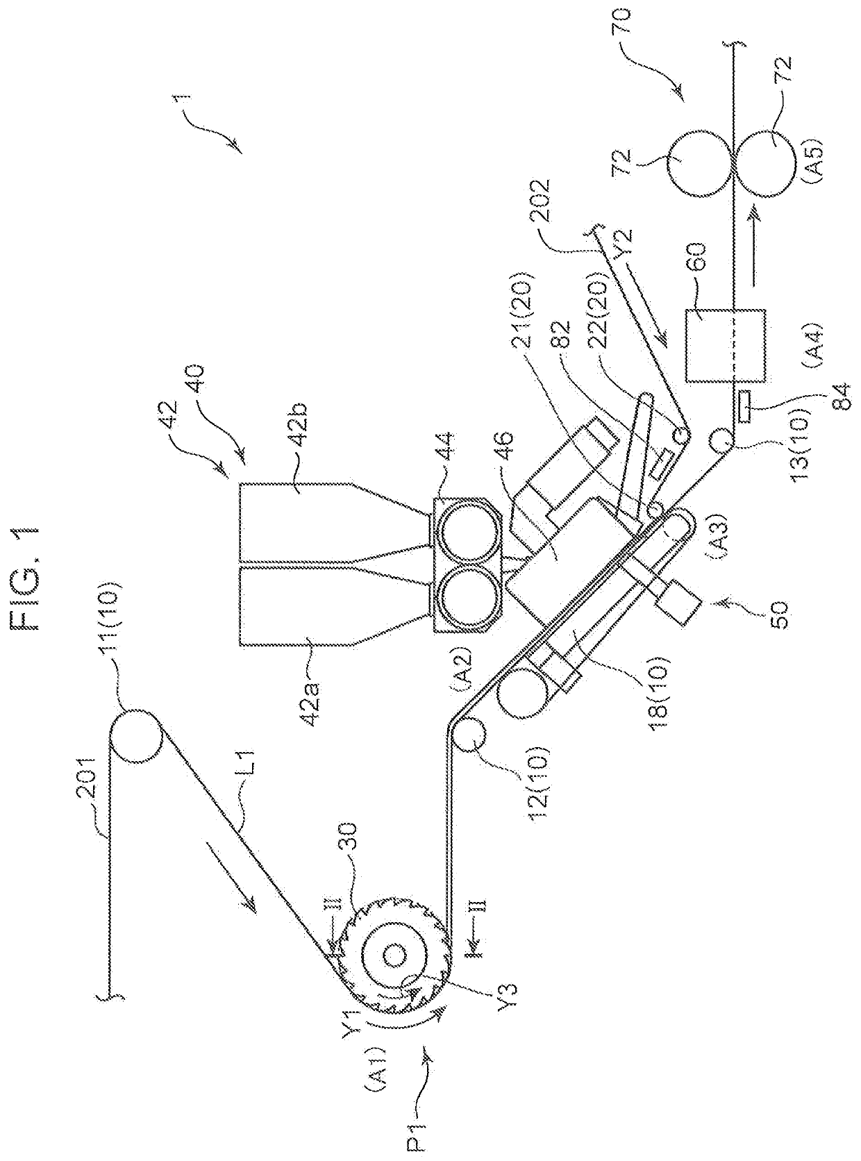 Device for manufacturing particulate-containing article and method for manufacturing particulate-containing article