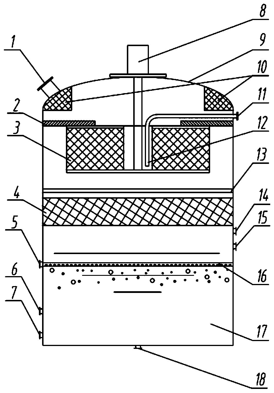 Integrated device and system for propellant waste gas treatment, and use thereof