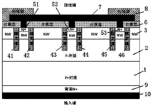 Low-capacitance high-power transient voltage suppressor and manufacturing method thereof