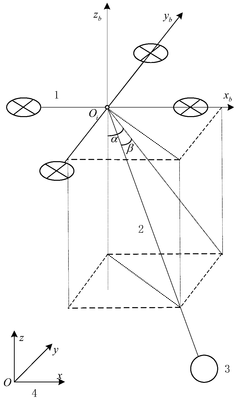 Unmanned aerial vehicle hanging load control method utilizing tether rotor coordination